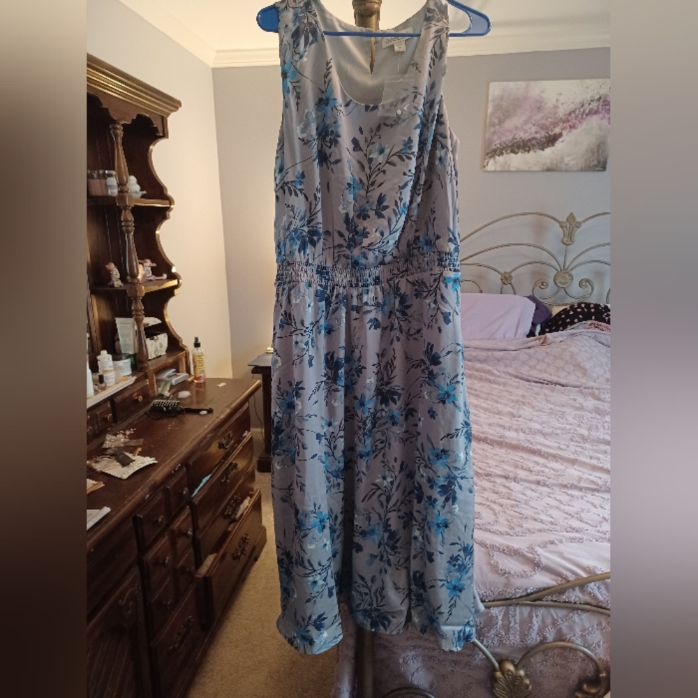 Floral Blue Sleeveless Dress From Coldwater Creek Size 14